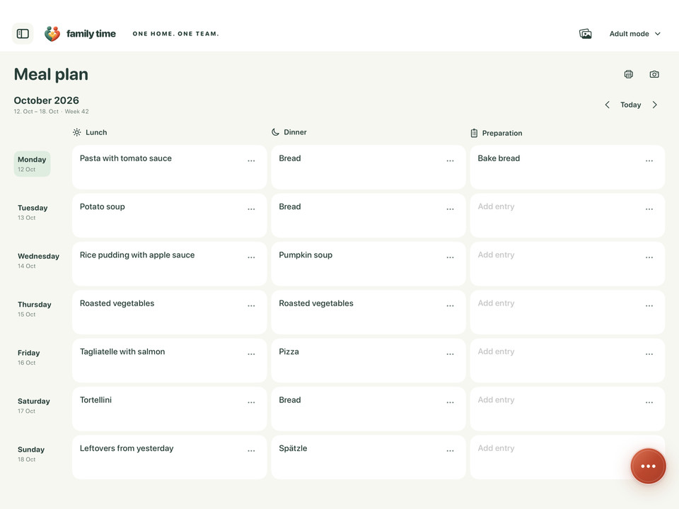 A sample family’s Monday-to-Sunday meal plan on iPad
