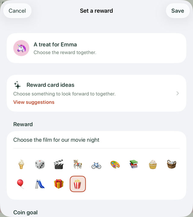 Set a reward dialog for Emma with the View suggestions option.